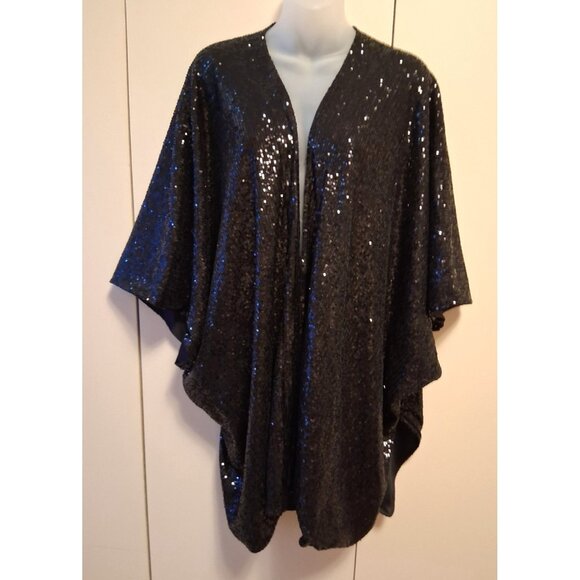 Torrid Black Sequin Kimono Jacket Sequined Ruana One Size Plus Size Glam Party - Picture 1 of 8